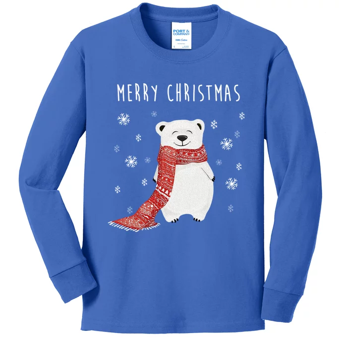 Cute Polar Bear Scarf Merry Christmas Xmas Holidays Gift Tee Great Gift Kids Long Sleeve Shirt