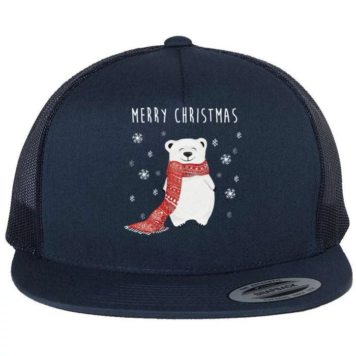 Cute Polar Bear Scarf Merry Christmas Xmas Holidays Gift Tee Great Gift Flat Bill Trucker Hat