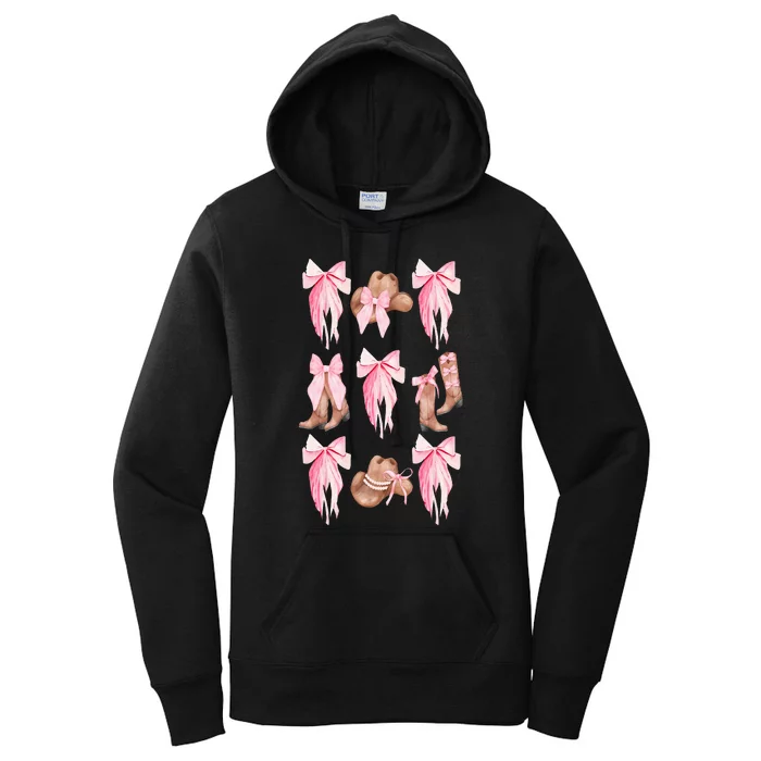 Coquette Pink Bow Cowboy Boots Hat Western Country Cowgirl Women's Pullover Hoodie