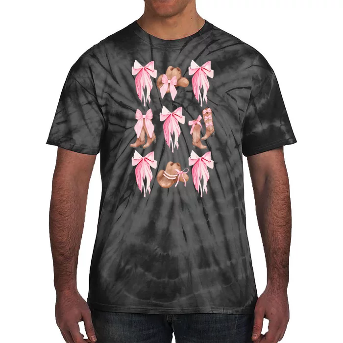 Coquette Pink Bow Cowboy Boots Hat Western Country Cowgirl Tie-Dye T-Shirt