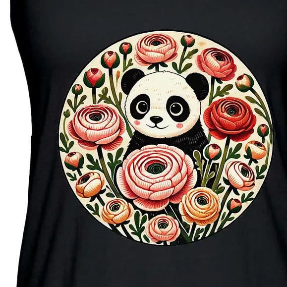 Cute Panda Bear Artwork Panda Lovers Design Ladies Essential Flowy Tank