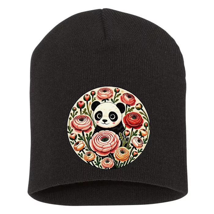 Cute Panda Bear Artwork Panda Lovers Design Short Acrylic Beanie