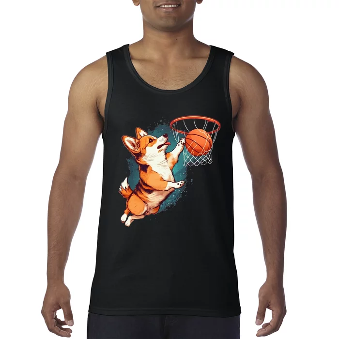 Corgi Puppy Basketball Pet Sports Lovers Funny Dog Tank Top