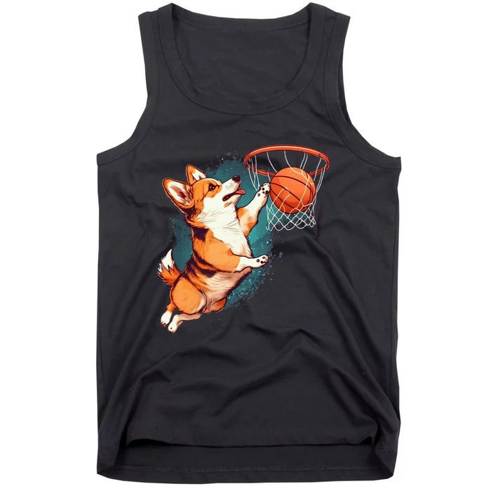 Corgi Puppy Basketball Pet Sports Lovers Funny Dog Tank Top