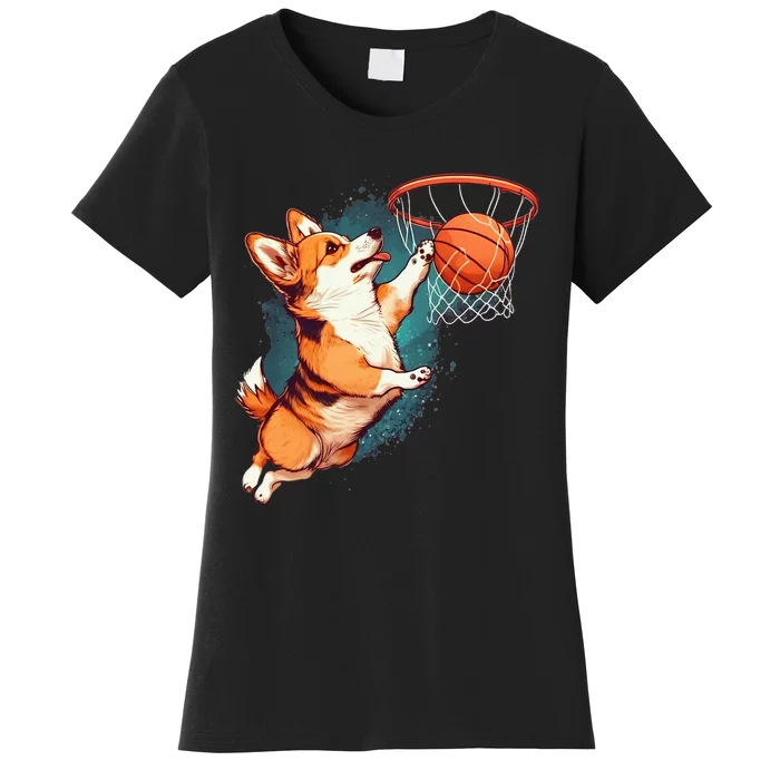 Corgi Puppy Basketball Pet Sports Lovers Funny Dog Women's T-Shirt