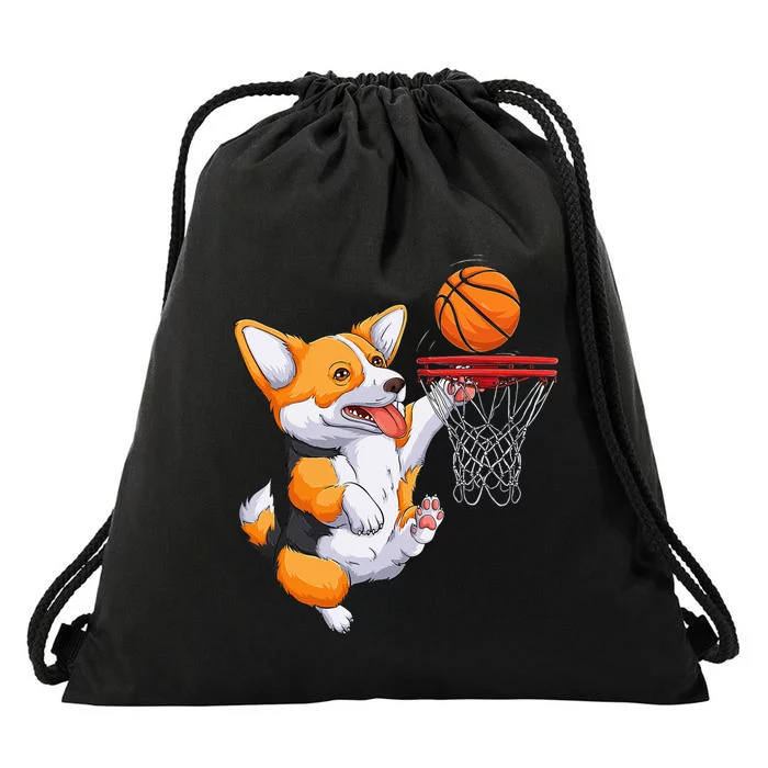 Corgi Puppy Basketball Pet Sports Lovers Funny Dog Drawstring Bag