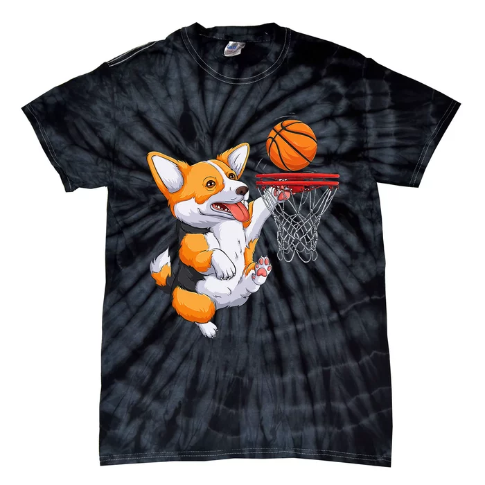 Corgi Puppy Basketball Pet Sports Lovers Funny Dog Tie-Dye T-Shirt