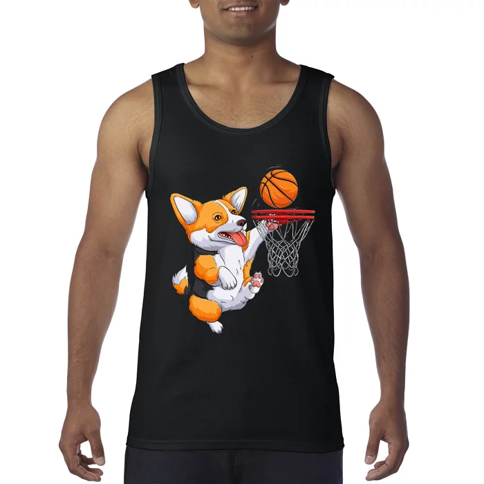 Corgi Puppy Basketball Pet Sports Lovers Funny Dog Tank Top