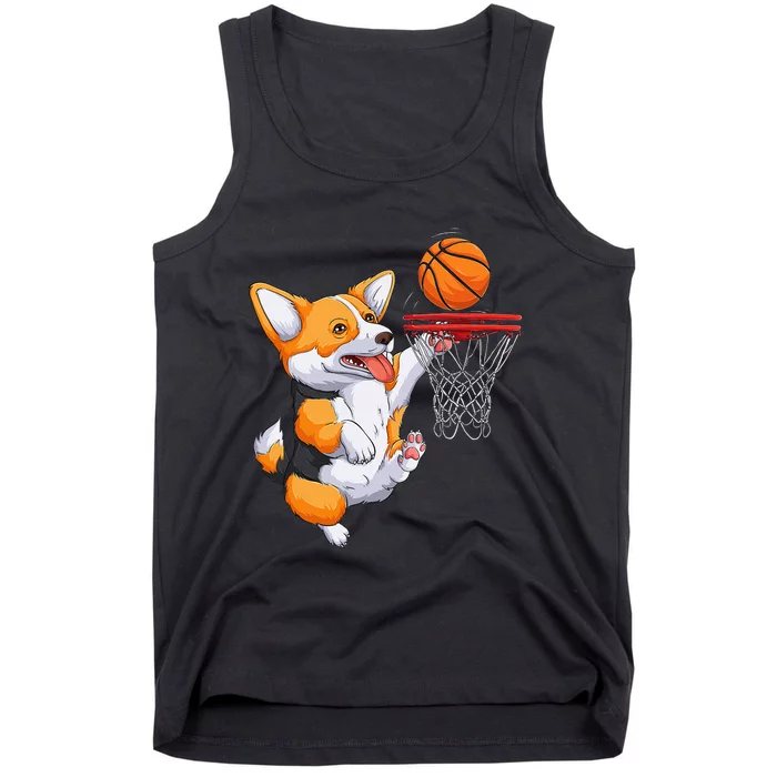 Corgi Puppy Basketball Pet Sports Lovers Funny Dog Tank Top