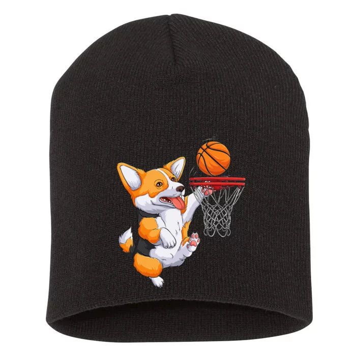 Corgi Puppy Basketball Pet Sports Lovers Funny Dog Short Acrylic Beanie