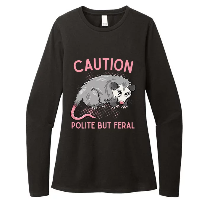 CAUTION POLITE BUT FERAL Funny Opossum Womens CVC Long Sleeve Shirt