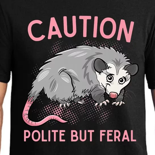 CAUTION POLITE BUT FERAL Funny Opossum Pajama Set