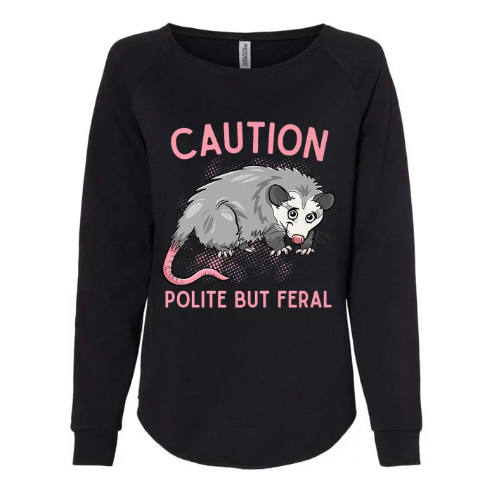 CAUTION POLITE BUT FERAL Funny Opossum Womens California Wash Sweatshirt