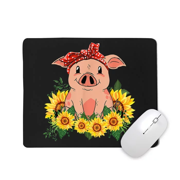 Cute Pig Bandana Sunflower Funny Farm Animal Lover Mousepad