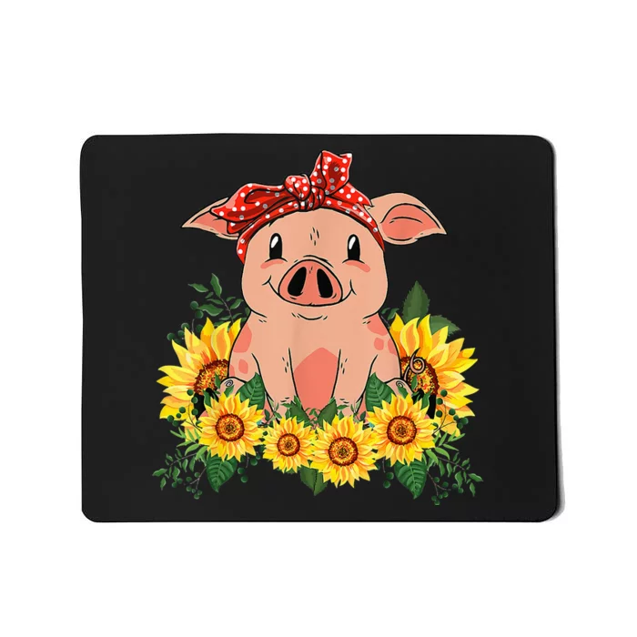 Cute Pig Bandana Sunflower Funny Farm Animal Lover Mousepad