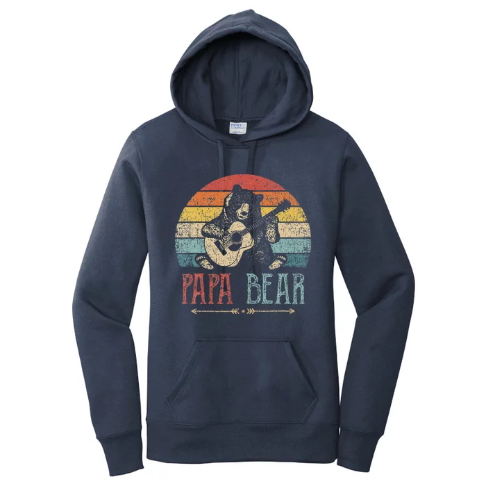 Cute Papa Bear Vintage Fathers Day Retro Dad Guitar Women's Pullover Hoodie