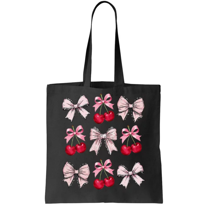 Cute Pink Bow Coquette Cherry Clean Girl Aesthetic Woman Tote Bag