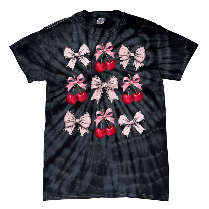 Cute Pink Bow Coquette Cherry Clean Girl Aesthetic Woman Tie-Dye T-Shirt