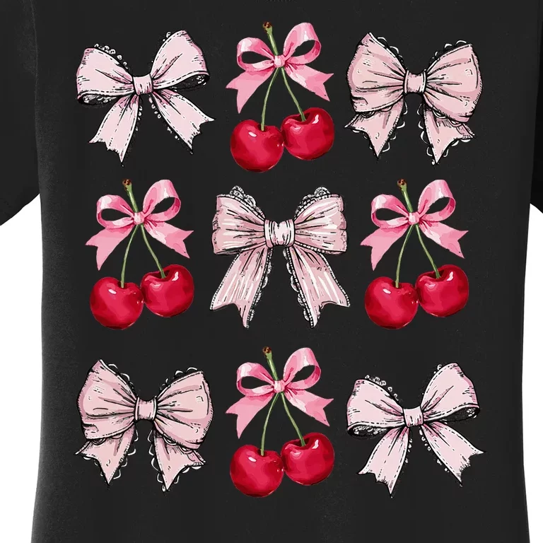 Cute Pink Bow Coquette Cherry Clean Girl Aesthetic Woman Women's T-Shirt