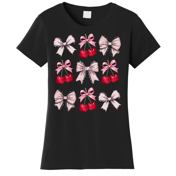 Cute Pink Bow Coquette Cherry Clean Girl Aesthetic Woman Women's T-Shirt