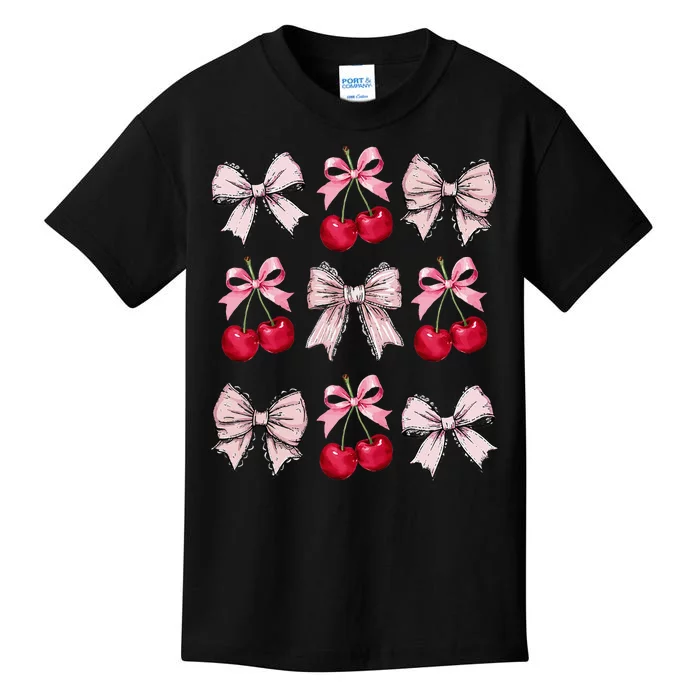 Cute Pink Bow Coquette Cherry Clean Girl Aesthetic Woman Kids T-Shirt