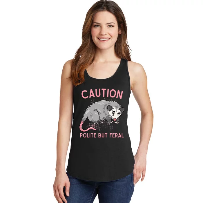 CAUTION POLITE BUT FERAL Funny Opossum Premium Ladies Essential Tank