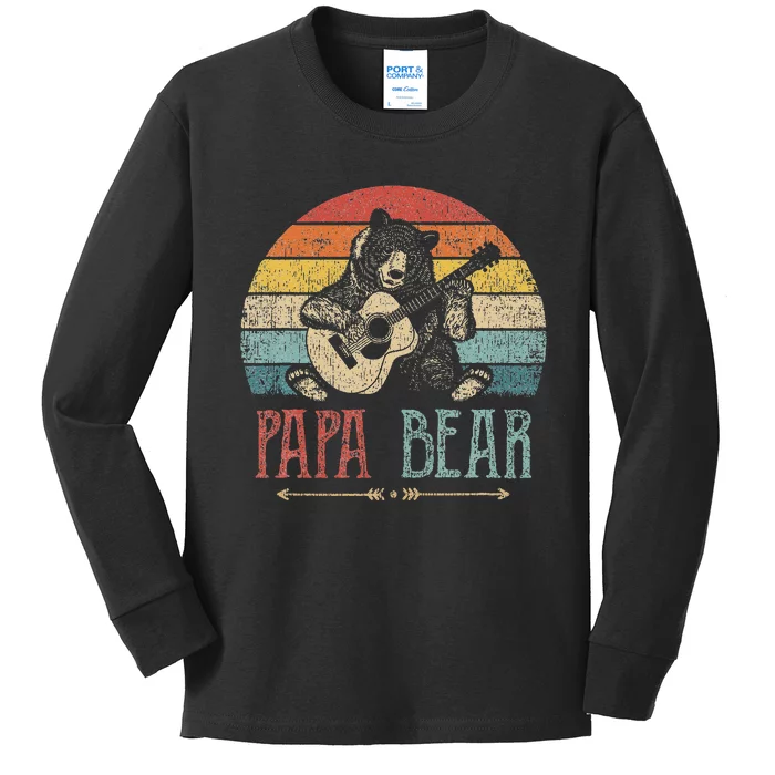 Cute Papa Bear Vintage Father's Day Retro Dad Guitar Kids Long Sleeve Shirt