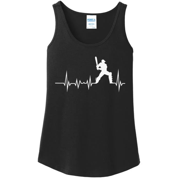 Cricket Player Bat And Ball Game Cricket Heartbeat Ladies Essential Tank