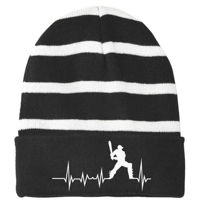 Cricket Player Bat And Ball Game Cricket Heartbeat Striped Beanie with Solid Band