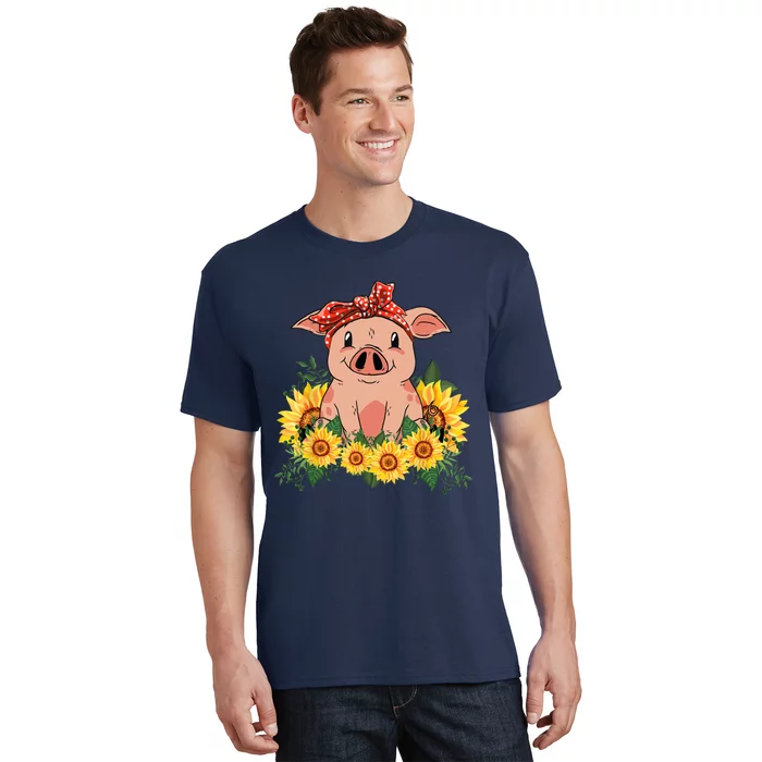 Cute Pig Bandana Sunflower Funny Farm Animal Lover T-Shirt