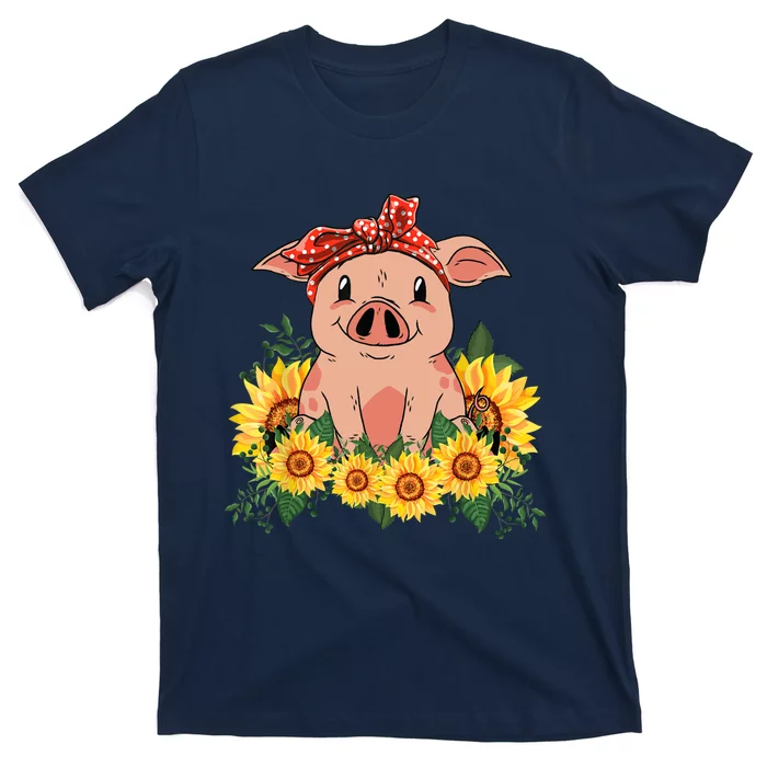 Cute Pig Bandana Sunflower Funny Farm Animal Lover T-Shirt