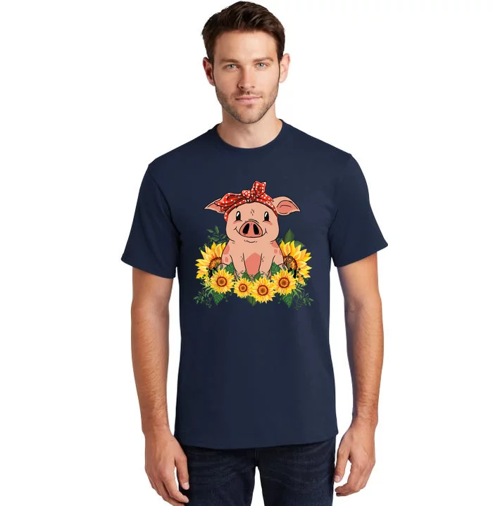 Cute Pig Bandana Sunflower Funny Farm Animal Lover Tall T-Shirt