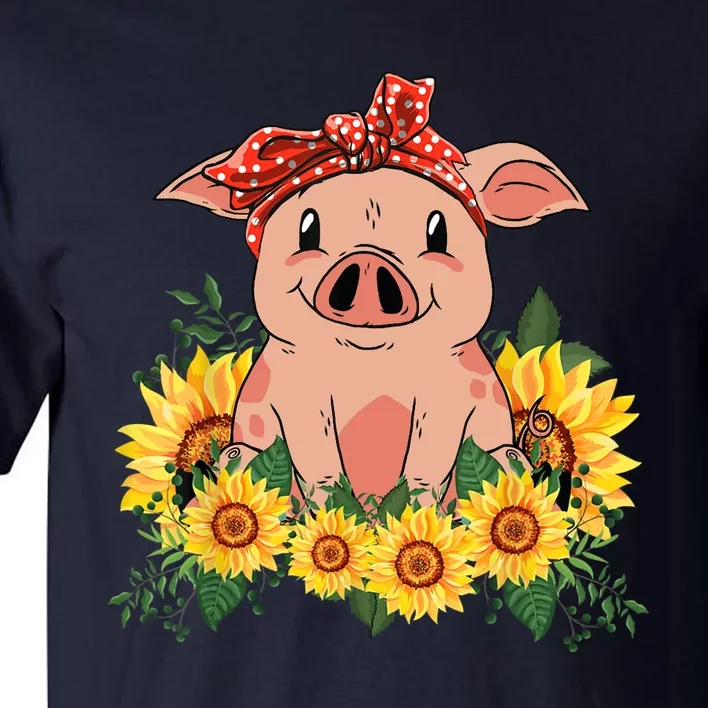 Cute Pig Bandana Sunflower Funny Farm Animal Lover Tall T-Shirt