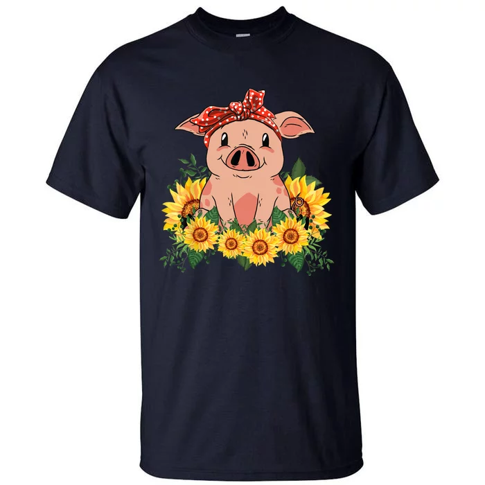 Cute Pig Bandana Sunflower Funny Farm Animal Lover Tall T-Shirt