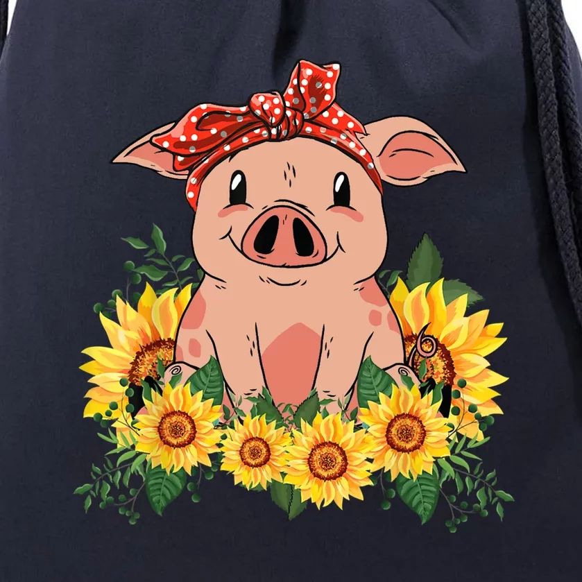 Cute Pig Bandana Sunflower Funny Farm Animal Lover Drawstring Bag