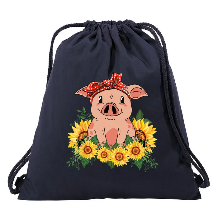 Cute Pig Bandana Sunflower Funny Farm Animal Lover Drawstring Bag