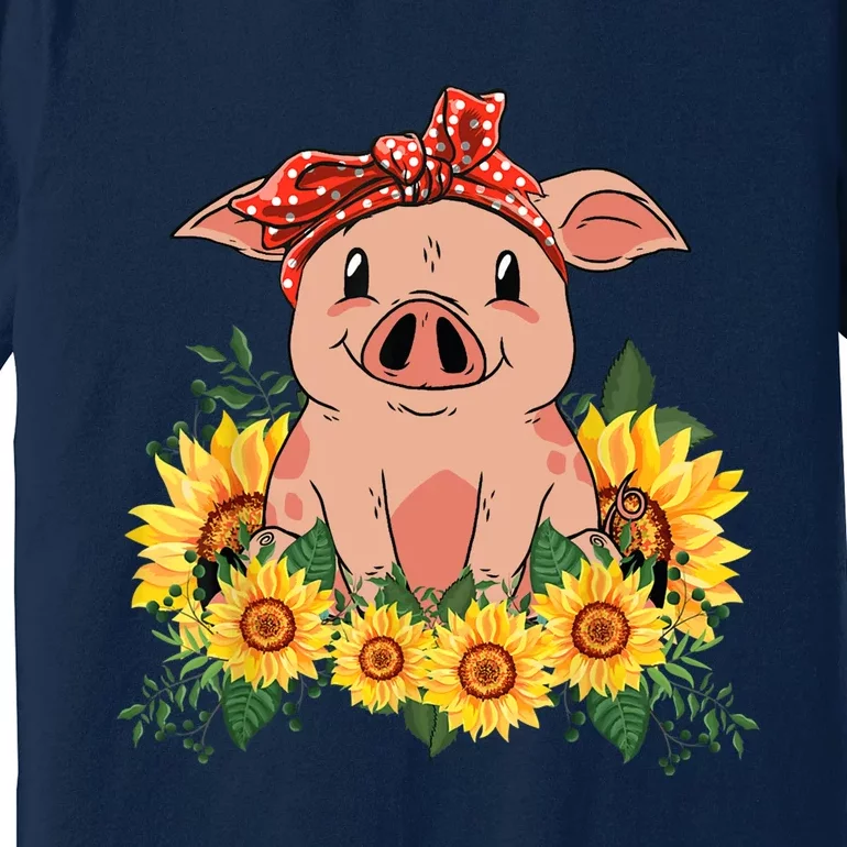 Cute Pig Bandana Sunflower Funny Farm Animal Lover Premium T-Shirt