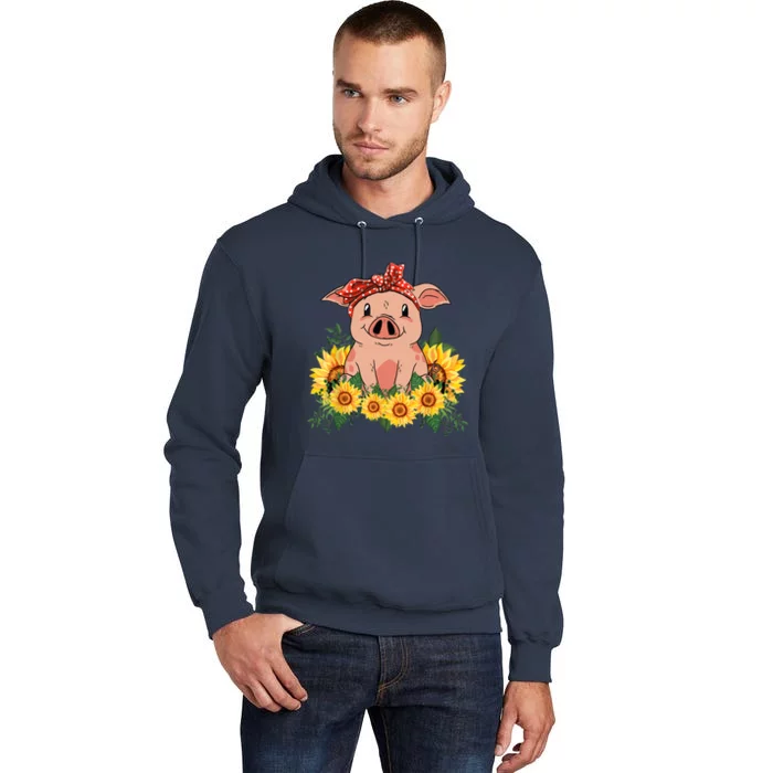 Cute Pig Bandana Sunflower Funny Farm Animal Lover Tall Hoodie