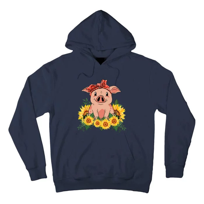 Cute Pig Bandana Sunflower Funny Farm Animal Lover Tall Hoodie