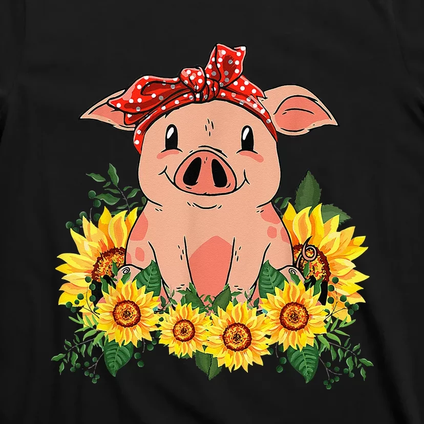 Cute Pig Bandana Sunflower Funny Farm Animal Lover T-Shirt