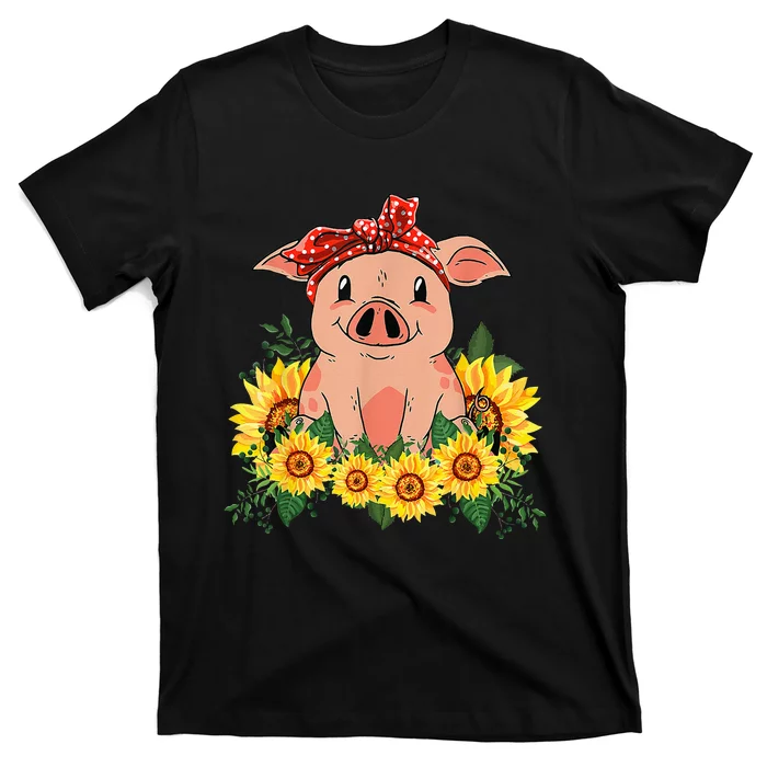 Cute Pig Bandana Sunflower Funny Farm Animal Lover T-Shirt