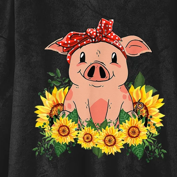 Cute Pig Bandana Sunflower Funny Farm Animal Lover Hooded Wearable Blanket