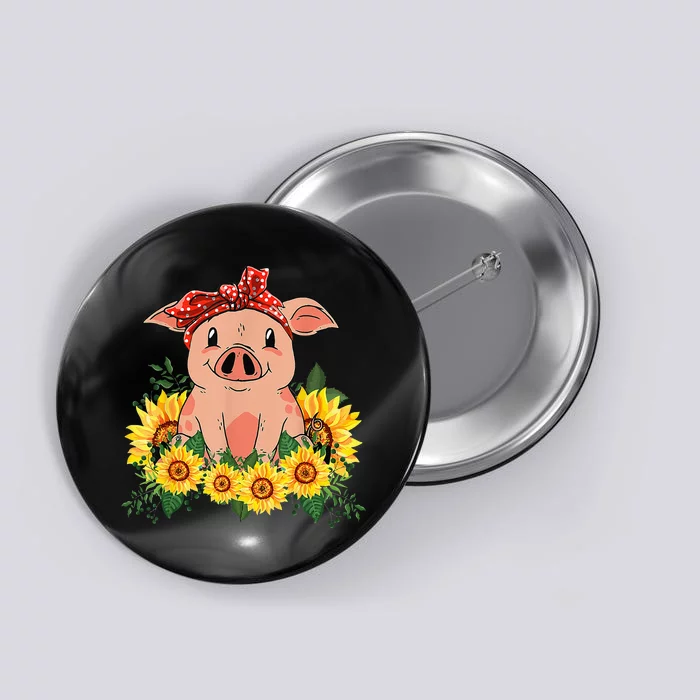 Cute Pig Bandana Sunflower Funny Farm Animal Lover Button