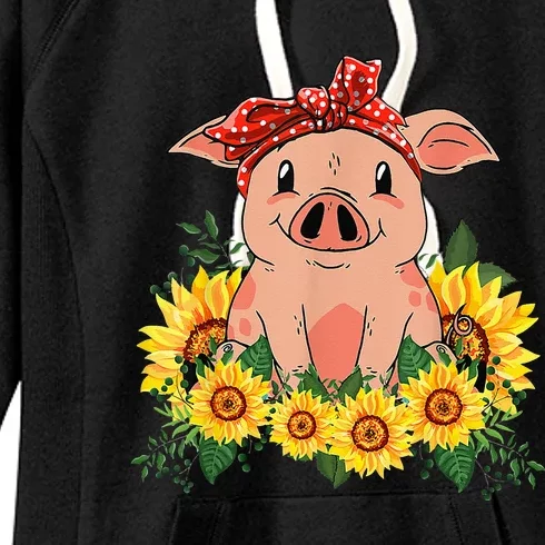 Cute Pig Bandana Sunflower Funny Farm Animal Lover Women's Fleece Hoodie