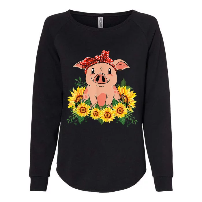 Cute Pig Bandana Sunflower Funny Farm Animal Lover Womens California Wash Sweatshirt