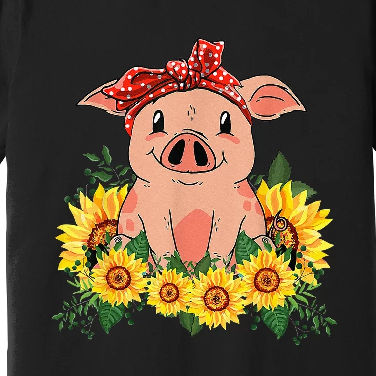 Cute Pig Bandana Sunflower Funny Farm Animal Lover Premium T-Shirt