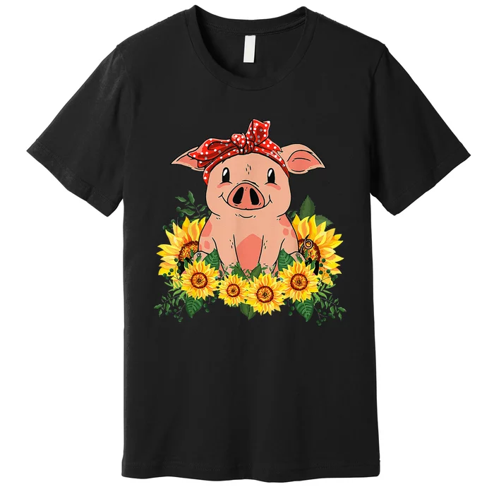 Cute Pig Bandana Sunflower Funny Farm Animal Lover Premium T-Shirt