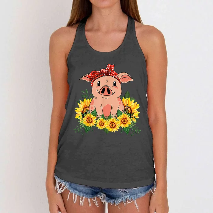 Cute Pig Bandana Sunflower Funny Farm Animal Lover Women's Knotted Racerback Tank