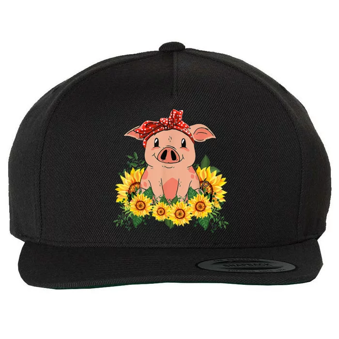 Cute Pig Bandana Sunflower Funny Farm Animal Lover Wool Snapback Cap