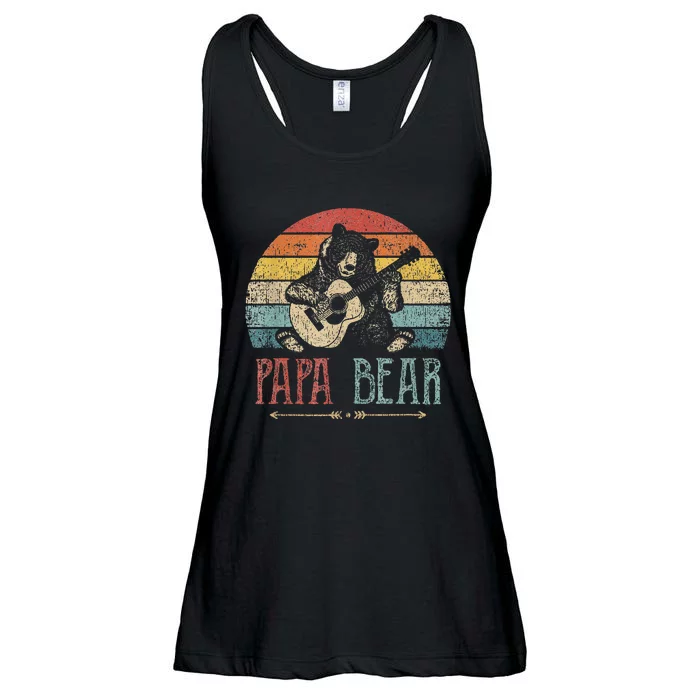 Cute Papa Bear Vintage Father's Day Retro Dad Guitar Ladies Essential Flowy Tank